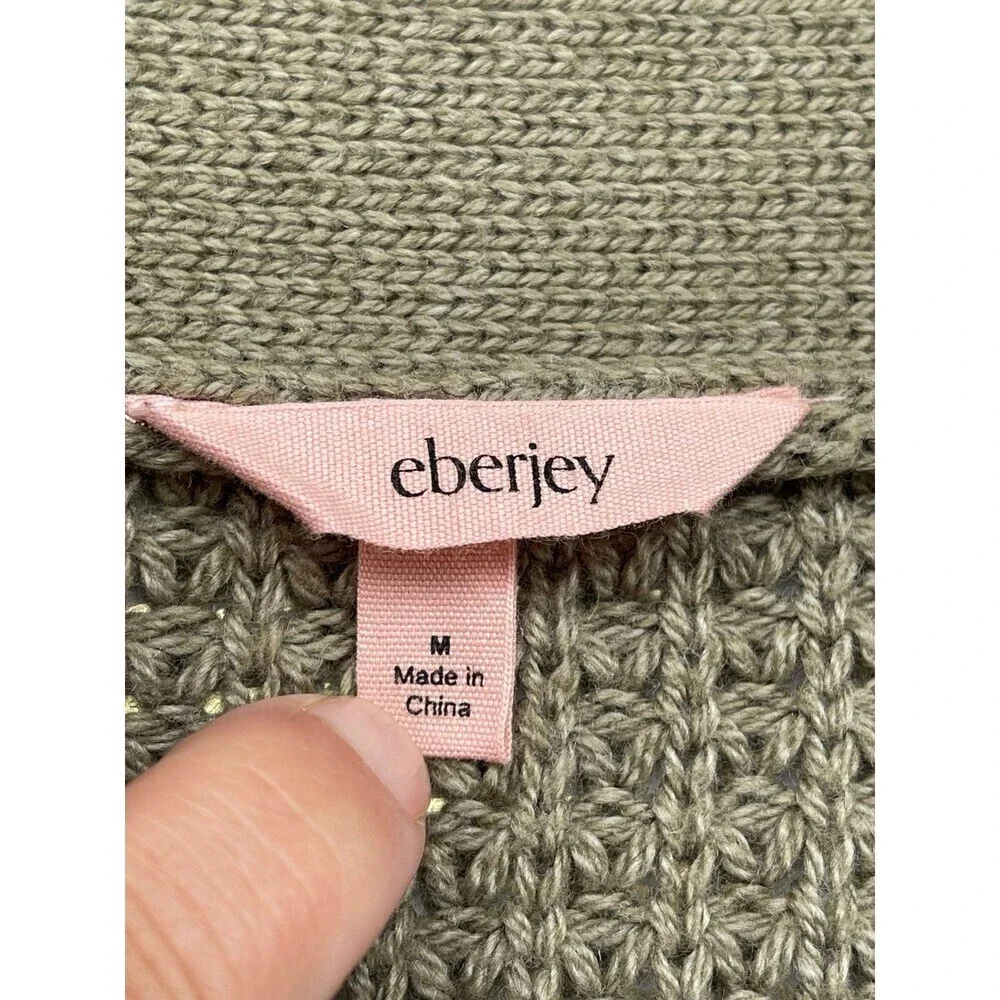 Eberjey Sage Green Waffle Knit Cardigan | Recycled Cotton Chunky Sweater M